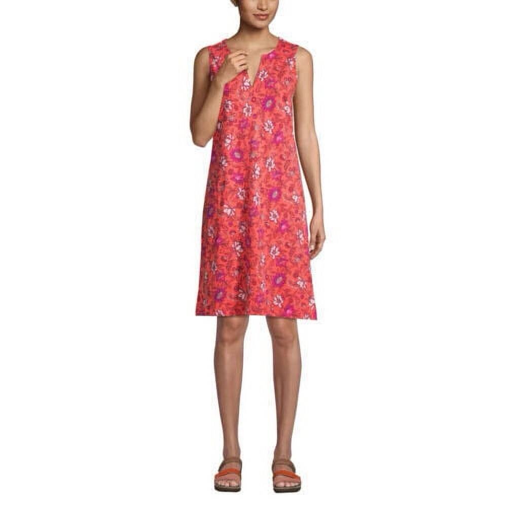 Lands End Dress Small Pink Peach Floral Sleeveless Above Knee Vacation Sundress